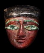Oud-Egyptisch - Houten sarcofaagmasker - ingelegde ogen en, Antiek en Kunst