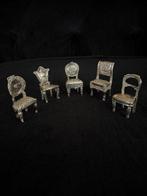 Ensemble of antique French silver-plated dollhouse chairs —