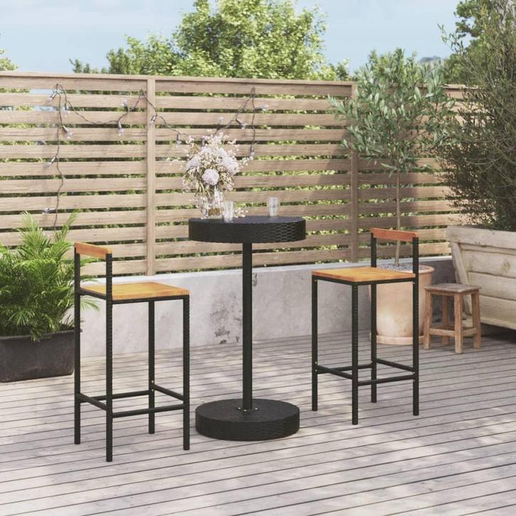vidaXL 3-delige Tuinbarset poly rattan en massief acaciahout, Tuin en Terras, Tuinsets en Loungesets, Nieuw, 2 zitplaatsen, Rotan