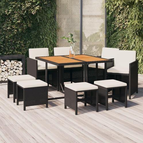 vidaXL 9-delige Tuinset met kussens poly rattan zwart, Tuin en Terras, Tuinsets en Loungesets, Tuinset, Nieuw, Rotan, Verzenden