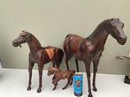 Beeld, Set leren paarden 1960s - 46 cm - Hout