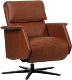 Donkercognac leren moderne relaxfauteuil - staal zwart frame, Nieuw, Ophalen of Verzenden, 50 tot 75 cm, Leer