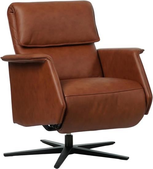 Donkercognac leren moderne relaxfauteuil - staal zwart frame, Huis en Inrichting, Fauteuils, 75 tot 100 cm, Nieuw, 50 tot 75 cm