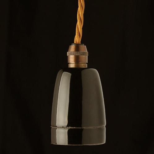 Fitting Keramiek Zwart Burton Brons E27, Huis en Inrichting, Lampen | Overige