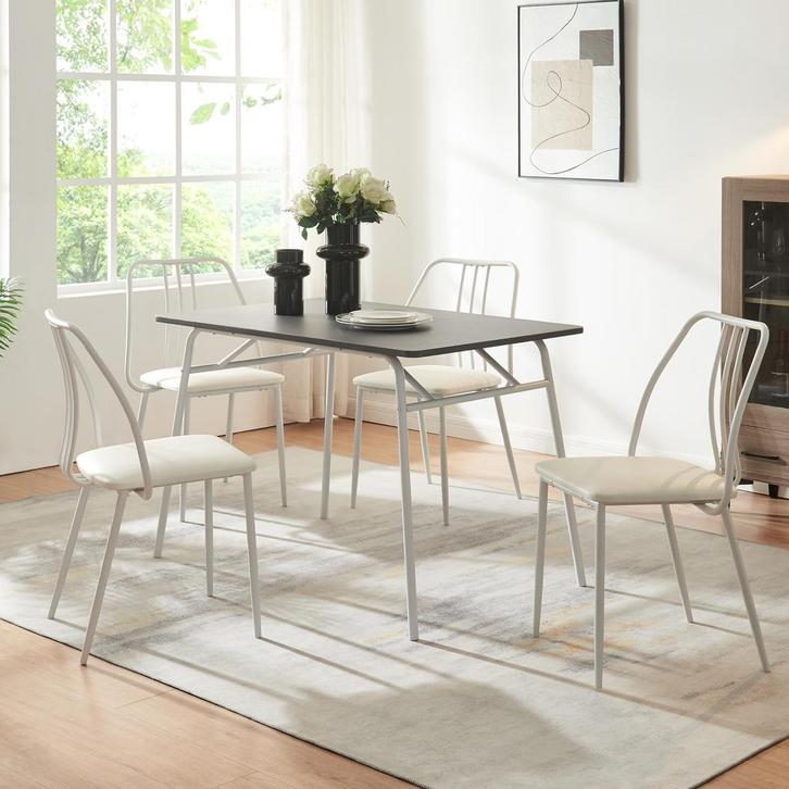 Eetkamerset Omso 5-delig grijs en wit [en.casa], Huis en Inrichting, Tafels | Eettafels, Verzenden