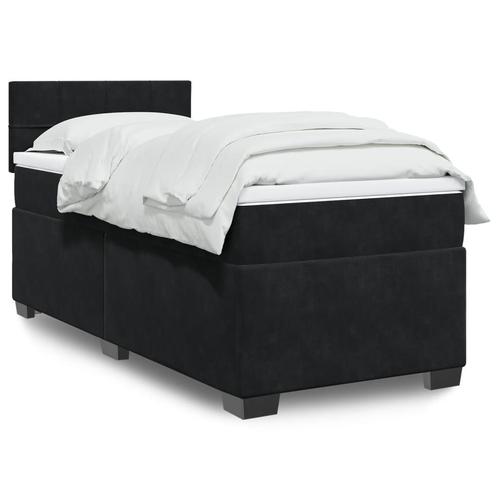 vidaXL Boxspring met matras fluweel zwart 1-persoons (alleen, Huis en Inrichting, Slaapkamer | Bedden, Zwart, Nieuw, Stof, Verzenden