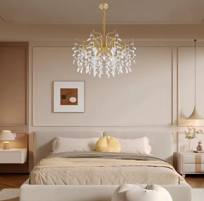 Gouden Kristallen Kroonluchter – Moderne 9-lichts Plafondlam, Huis en Inrichting, Lampen | Kroonluchters, Nieuw, Verzenden