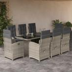vidaXL 9-delige Tuinset met kussens poly rattan lichtgrijs, Tuin en Terras, Nieuw, 8 zitplaatsen, Tuinset, Verzenden