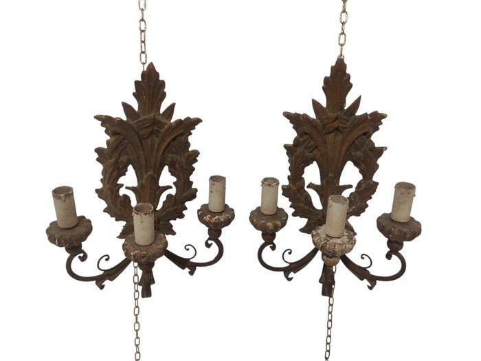 Wandkandelaar (2) - Hout, Metaal - Oud paar wandlampen., Antiek en Kunst, Antiek | Overige Antiek