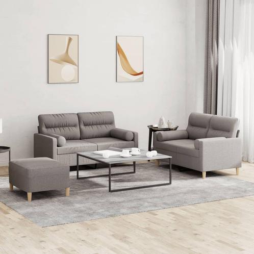 vidaXL 3-delige Loungeset met kussens stof taupe, Huis en Inrichting, Banken | Bankstellen, Nieuw, Stof, Vierpersoons of meer