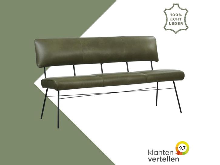 Leren eetkamerbank Solid - Granada Moss (olijf/groen) -, Huis en Inrichting, Banken | Bankstellen, 150 tot 200 cm, 75 tot 100 cm
