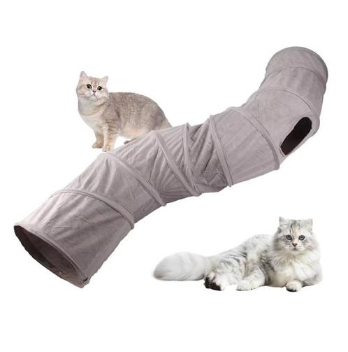 Grijze 3-Weg Kattentunnel | Nieuw en Wasbaar | 132cm lang, Dieren en Toebehoren, Kattenspeelgoed, Speeltunnel, Nieuw, Verzenden