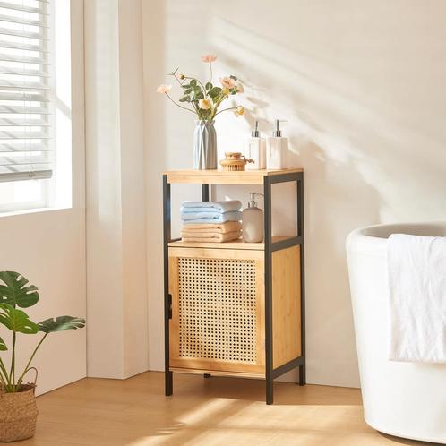 Badkamerkast Tervola 80x40x35 cm zwart naturel rotan look [e, Huis en Inrichting, Badkamer | Badkamermeubels, Verzenden