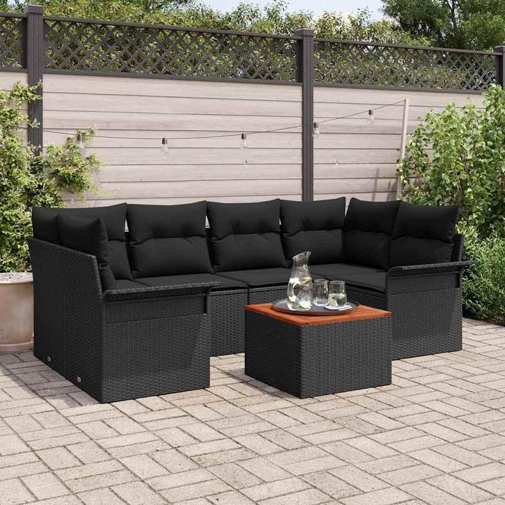 vidaXL Tuin Sofa Set 7 pcs Zwart Poly riet, Tuin en Terras, Tuinsets en Loungesets, Nieuw, Rotan, Verzenden