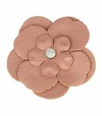 Duckklem Broche Bloem Leder Look 6,5cm Roze, Nieuw