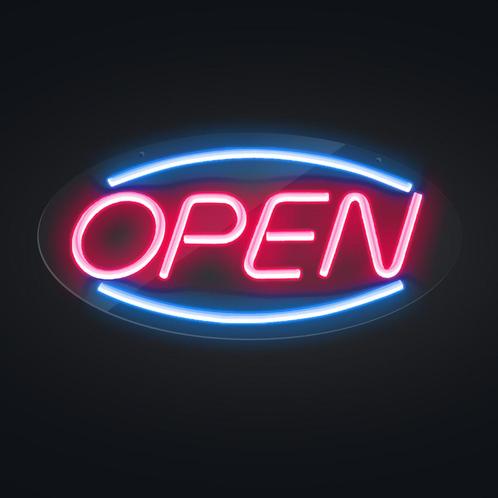 GGM Gastro | LED lichtbord - OPEN - Rood/Blauw - 450x220mm |, Huis en Inrichting, Keuken | Servies, Effen, Nieuw, Overige materialen