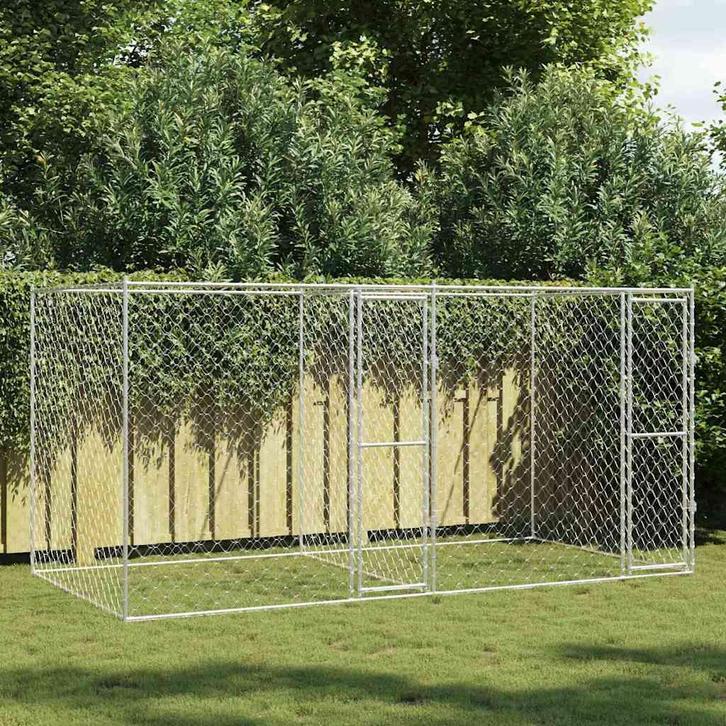 vidaXL Hondenbench Zilver 400 x 200 x 200 cm Gegalvaniseerd, Dieren en Toebehoren, Honden-accessoires, Nieuw, Verzenden