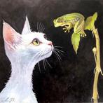 AniB. - cat and frog painting :  Cats Gaze, Frogs Maze, Antiek en Kunst, Kunst | Schilderijen | Modern