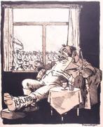 Spotprent John Bull als Engeland doet niet mee met offens..., Antiek en Kunst, Kunst | Litho's en Zeefdrukken, Verzenden