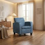 Leren fauteuil Joy - Kenia Denim (blauw) - Poten hout bruin, Nieuw, Ophalen of Verzenden, Eigentijds, Klassiek, Modern, 50 tot 75 cm