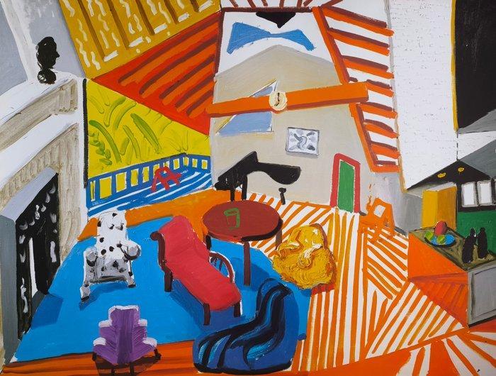 David Hockney (1937) - Montcalm Interior at 7 oclock, 1988, Antiek en Kunst, Kunst | Tekeningen en Foto's