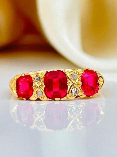 Ring - 18 karaat Geel goud Robijn - Diamant - Edwardiaanse, Sieraden, Tassen en Uiterlijk, Ringen