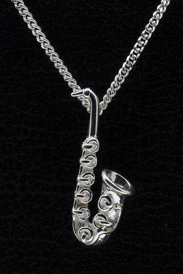 Zilveren Saxofoon ketting hanger - groot, Sieraden, Tassen en Uiterlijk, Kettinghangers, Verzenden