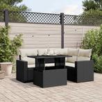 vidaXL 5-delige Loungeset met kussens poly rattan zwart, Verzenden, Nieuw, Rotan, Loungeset