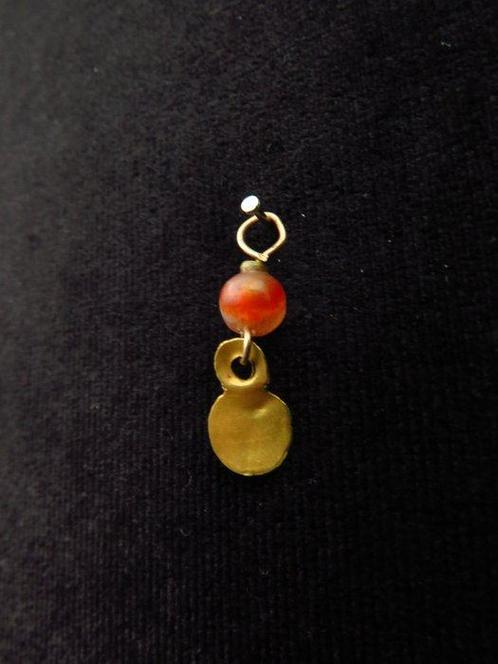 Oud-Romeins Goud Hanger met karneool kraal versiering - 1.8, Sieraden, Tassen en Uiterlijk, Antieke sieraden