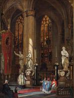 Carl Haag (1820 -1915) - Interno di chiesa, Antiek en Kunst