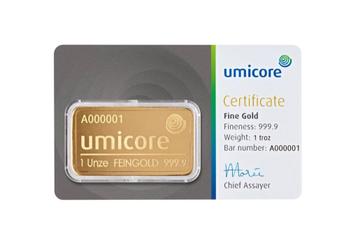 Umicore Goudbaar 31,1 gram met certificaat | Goudonline