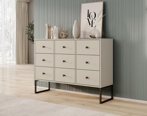 Meubella Ladekast beige 115 cm - Dressoir 9 lades, Huis en Inrichting, Kasten | Ladekasten, 25 tot 50 cm, Nieuw, 100 tot 150 cm
