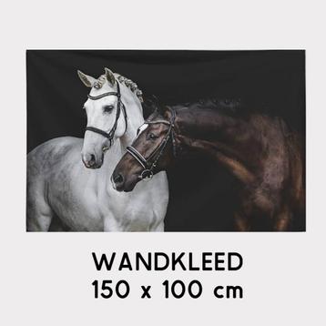 Wandkleed 2 Paarden Wit en Bruin - 150 x 100 cm