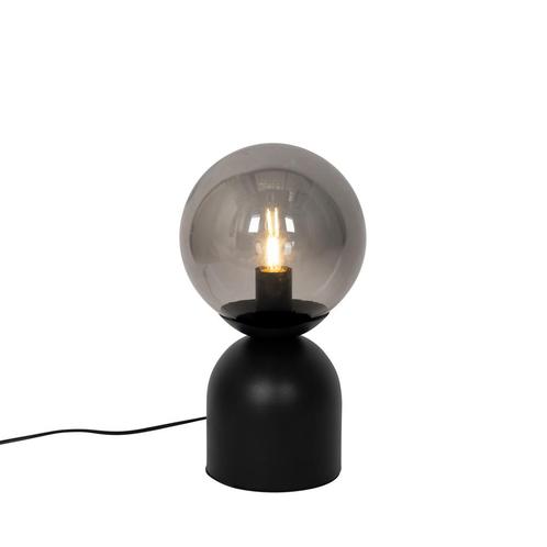 Hotel chique tafellamp zwart met smoke glas - Pallon Trend, Huis en Inrichting, Lampen | Tafellampen, Nieuw, Overige materialen