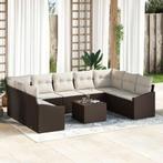 vidaXL Tuin Eetset met kussen met opslag 10 pcs Bruin en, Verzenden, Nieuw, Rotan