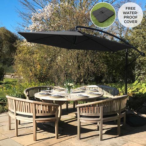 Zweefparasol + Vierkante parasoltegel - Zwart - 247x300x300, Tuin en Terras, Parasols, Verzenden