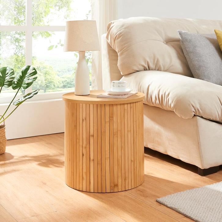 Bijzettafel Ledepid ronde tafel naturel 40x40 cm [en.casa], Huis en Inrichting, Tafels | Bijzettafels, Verzenden
