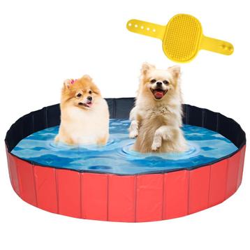 Lendo Online Hondenzwembad met borstel Ø160x30cm PVC rood