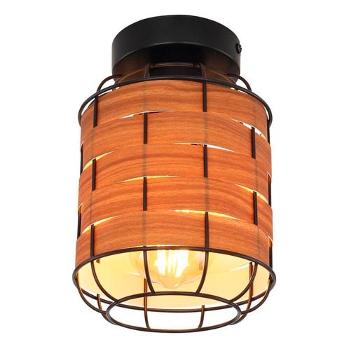 Plafondlamp ELMAR ø150CM  E27 Matt zwart 1-Lichts Hout, Huis en Inrichting, Lampen | Plafondlampen, Nieuw, Metaal, Ophalen of Verzenden
