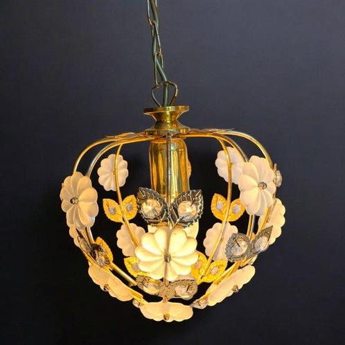 Vinage Floral Design - Plafondlamp - Verguld messing, Antiek en Kunst, Curiosa en Brocante