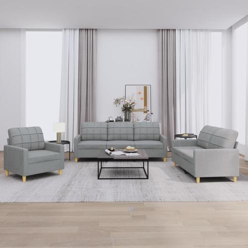 vidaXL 3-delige Loungeset met kussens stof lichtgrijs, Huis en Inrichting, Banken | Bankstellen, Nieuw, 150 tot 200 cm, Stof, Vierpersoons of meer