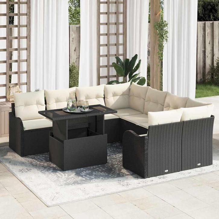 vidaXL Tuin Sofa Set met kussen 9 pcs Zwart Poly riet, Tuin en Terras, Tuinsets en Loungesets, Nieuw, Rotan, Verzenden