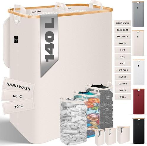 KESSER® Wasmand met Deksel - 3 Waszakken - 140 Liter - Beige, Huis en Inrichting, Overige Huis en Inrichting, Nieuw, Verzenden