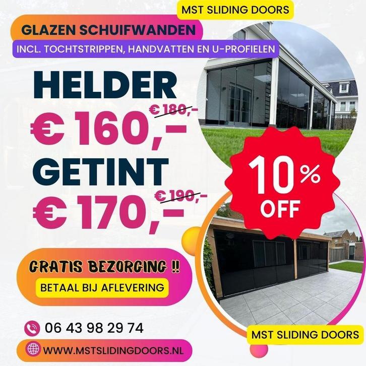 GLAZEN SCHUIFWANDEN - LAAGSTE PRIJS GARANTIE !! 160€, Tuin en Terras, Overkappingen, Nieuw, Verzenden