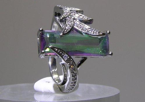 Regenboog-Mystieke Topaas Ring Ring - Hoogte: 26 mm -, Verzamelen, Mineralen en Fossielen