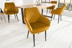 Elegante armleuningstoel TURIJN mosterdgeel fluweel met, Huis en Inrichting, Stoelen, Ophalen of Verzenden, Nieuw