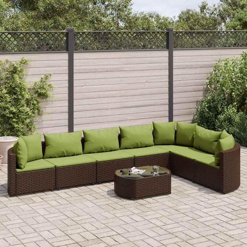 vidaXL 8-delige Loungeset met kussens poly rattan bruin, Tuin en Terras, Tuinsets en Loungesets, Loungeset, Nieuw, 7 zitplaatsen