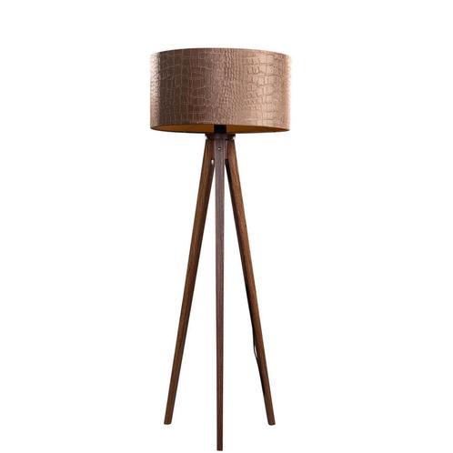Vloerlamp tripod walnoot hout met velours kap krokodil 50cm, Huis en Inrichting, Lampen | Vloerlampen, Nieuw, Overige materialen