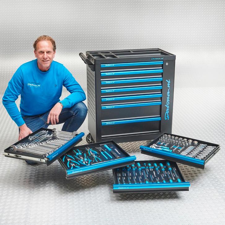 Datona Gereedschapswagen Black-Line 7 laden + 153-delige, Doe-het-zelf en Verbouw, Gereedschapskisten, Nieuw, Ophalen of Verzenden