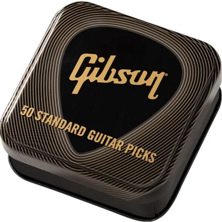 Gibson Medium Plectrum Celluloid Blikje met 50 plectrums, Muziek en Instrumenten, Instrumenten | Toebehoren, Akoestische gitaar